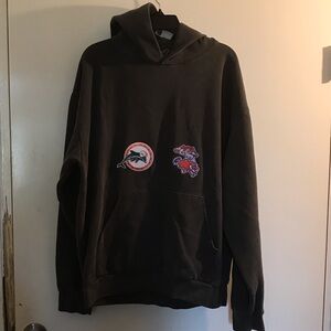 Men's washed faded gray black Hoodie with Logo Patches Miami dolphins Large